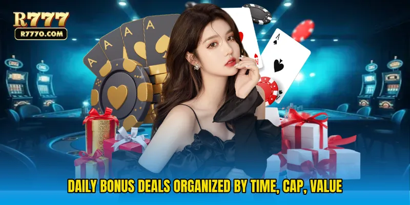 Daily Bonus Deals organized by time, cap, value